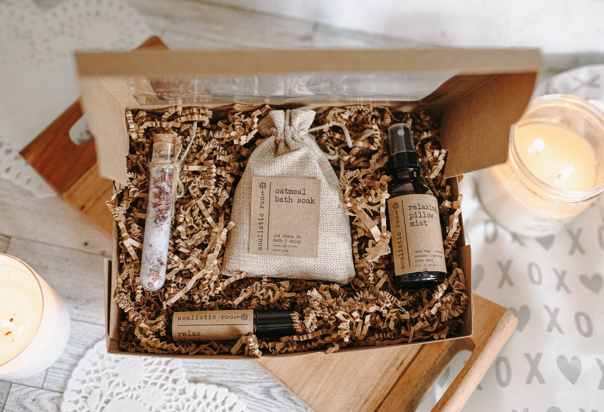 Gift Set - Pillow Spray, Relax Roller, Oatmeal Soak & Rose Test Tubes